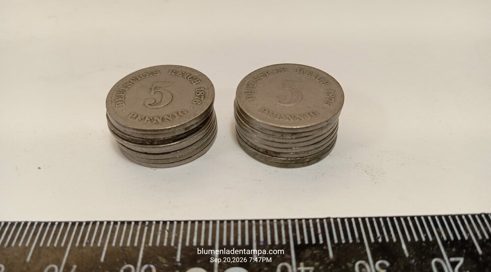 Lot of 16 German Empire 1875 and 1876 5 Pfennig Coins - Deutsches Reich